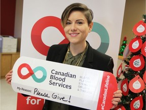 Windsor resident Chantel Chaisson, whose life was saved thanks to hundreds of blood donations, acted as an ambassador for Canadian Blood Services Thursday, thanking blood donors at the organization's Windsor location on Thursday, Dec. 19, 2019.