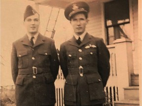 Young flyboys. Windsor brothers Gordon Joseph Sherry, left, and James Anthony Sherry are shown outside their family's Ford City home at 1430 Labadie Road in this undated 1944 photo. Both flew for the Royal Canadian Air Force in the Second World War. James was the pilot of Lancaster ME647, shot down on Dec. 31, 1944, over Eygelshoven, the Netherlands.