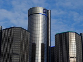 (FILES) In this file photo taken on January 14, 2014 General Motors headquarters in the Renaissance Center is seen in Detroit.