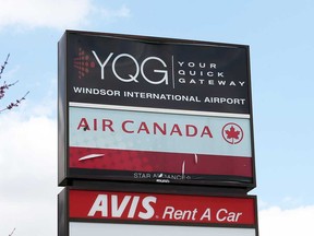 The sign at Windsor International Airport (YQG), photographed  April 2018.