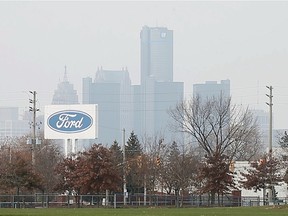 General Motors headquarters, located in the Renaissance Center in Detroit, MI, is pictured with the Windsor Ford Engine Plant in the foreground, Wednesday, Nov. 20, 2019.