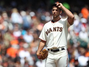 Madison Bumgarner of the San Francisco Giants looks on against the San Diego Padres during a game at AT&T Park in San Francisco. (File photo)