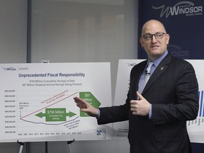 Explaining the numbers. Windsor Mayor Drew Dilkens speaks at a news conference held on Wednesday, Dec. 18, 2019, at city hall to explain the city's proposed 2020 budget.