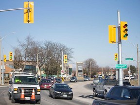 The new traffic lights where Dougall Avenue meets Ouellette Place in South Windsor, photographed Dec. 19, 2019.