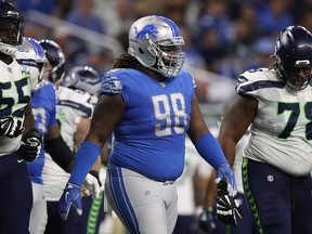 Newly acquired Damon Harrison of the Detroit Lions on the field against the Seattle Seahawks during the first half Ford Field on Oct. 28, 2018 in Detroit, Michigan.