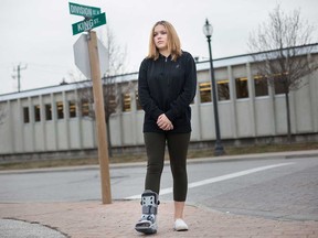 Saydie Mulder, 15, of Kingsville, shows the intersection where she became a hit-and-run victim on the night of Dec. 13, 2019.