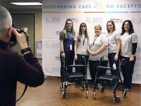 Patients recovering in hospital can lose up to 5% of their muscle mass each day. In September, the Windsor Regional Mobility team launched the Movement Matters Program to keep at risk patients strong by motivating them to get up and moving. Ambulation assistants, from left, Julia Bodnar, Erica Costello, Shelly Bechard, Cait Stiles and Tara Corra-Pella pose for a photo at the Met Campus on Tuesday, December 3, 2019 during a press conference.