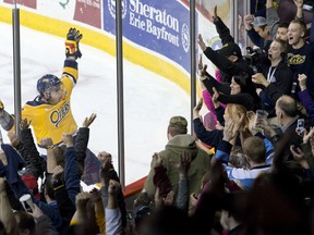 Erie Otters forward Nick Betz celebrates a goal in a 2016 OHL game. (Craig Glover/Postmedia files)