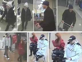 Security camera images of the male and female suspects of two robberies at Windsor department stores. Top row from a Dec. 17 incident in the 4100 block of Walker Road, bottom row from a Dec. 18 incident in the 7200 block of Tecumseh Road East.