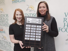 The annual Daniel Johnson Memorial Education Fund Awards were presented to two Registered Nurses in the Oncology Program at the Windsor Regional Hospital Met Campus on Thursday, December 5, 2019. The award recognizes exemplary and compassionate care. Award recipients Alexandria Parent, left, and Sarah Benninger are shown during the event.