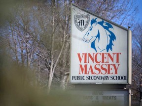 The sign at Windsor's Vincent Massey Secondary School in February 2017.
