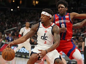 Bradley Beal of the Washington Wizards dribbles the ball against the Detroit Pistons during the second half at Capital One Arena on January 20, 2020 in Washington, DC.