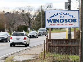 A Welcome to Windsor sign on Riverside Drive East near the Town of Tecumseh is shown Nov. 22, 2017. The view looks west.