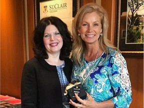 Marlene Corey, right, recipient of the 2020 Athena Leadership Award, is pictured with St. Clair College president Patti France, who won the award in 2017, in this 2020 file photo.