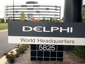 The world headquarters building of Delphi Automotive is pictured October 8, 2005 in Troy, Michigan.