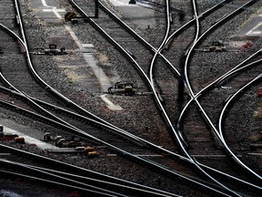 This May 19, 2015, photo shows railway tracks at the train station in Hagen, Germany. The German government on Jan. 14, 2020, agreed to pump 62 billion euros into modernising its rail network system, as part of a wider plan to encourage commuters to opt for greener public transport options.