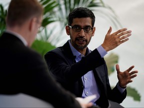Google CEO Sundar Pichai speaks during a conference in Brussels on January 20, 2020. (KENZO TRIBOUILLARD/AFP via Getty Images)