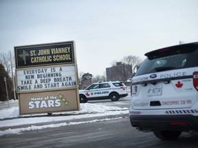 Windsor police vehicles on the property of St. John Vianney Catholic Elementary School on the morning of Jan. 22, 2020.