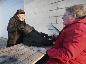 Supporters of The Windsor Residence for Young Men were participating in the Coldest Night Out event on Friday, February 22, 2019. The event was held in a parking lot in the 1300 block of St. Luke Rd. in Windsor. Participants committed to spend from 5:00 PM to 7:00 AM outdoors. The event is a fundraiser for the organization. Mary Lynne Lafontaine, a volunteer with the group, Greg Goulin, executive director -- who is celebrating his 70th birthday in the cold -- Brian Worrall, a board member are shown getting set for the night.