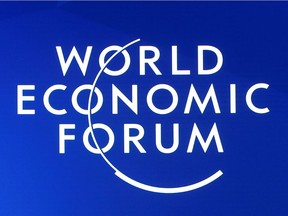 The World Economic Forum logo is shown in Davos, Switzerland on Jan. 23, 2020.