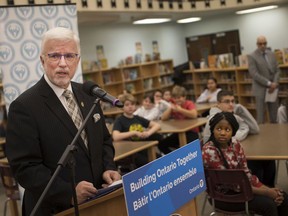MPP Rick Nicholls (PC— Chatham-Kent—Leamington) announces funding for three local area school construction projects during a news briefing at Giles Campus French Immersion Public School on Friday, Jan. 10, 2020.