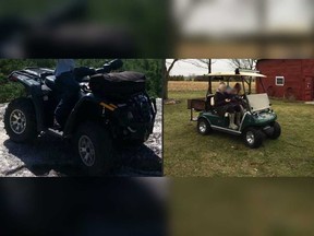 An all-terrain vehicle (left) and a golf cart (right) that were stolen from a property on County Road 20 in Essex between Dec. 12 and 21, 2019.