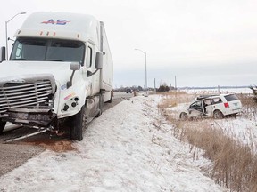 The aftermath of a collision between a transport truck and a minivan on Highway 3 at County Road 27 on Jan. 23, 2020.