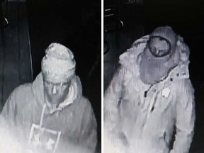Security camera images of two male suspects in a break-and-enter incident at Royal Canadian Legion Branch 201 on Talbot Street North in the Town of Essex, Jan. 20, 2020.