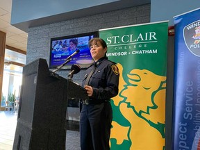 Chief of Windsor police Pam Mizuno announces the new location of the Windsor-Essex Polar Plunge for Special Olympics Ontario: In front of the Aquatic Centre in downtown Windsor, Feb. 28, 2020.