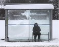 A woman waits for a bus in a shelter along University Avenue West in Windsor on Saturday, Jan. 18, 2020.