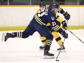 Mel Melconian, of the Windsor Lancers, takes a shot during Saturday's shootout loss to the Waterloo Warriors.