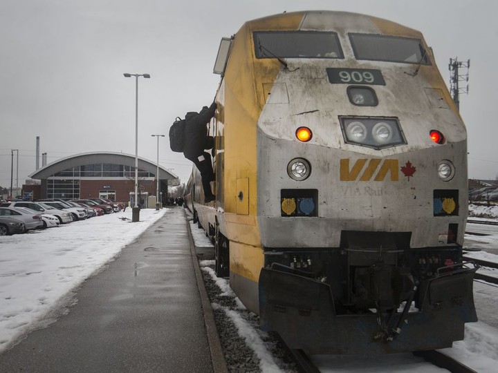  The conductor makes his way off the VIA Rail train in Walkerville on Jan. 24, 2020.
