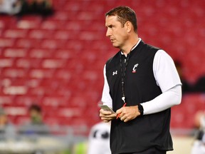 Head coach Luke Fickell of the Cincinnati Bearcats looks on during warmups before a game against the South Florida Bulls at Raymond James Stadium on Nov. 16, 2019 in Tampa, Florida.