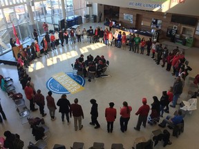 Dozens of people joined together for a round dance in February 2020 at the University of Windsor in honour of missing and murdered Indigenous women.