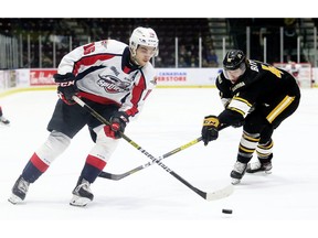 Windsor Spitfires' Chris Playfair (16) had a goal in Saturday's 7-4 loss to the Sarnia Sting at the WFCU Centre.