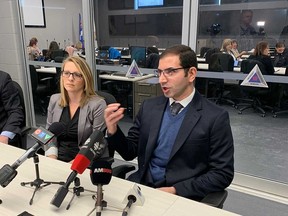 Don't panic but be vigilant regarding COVID-19. Windsor Regional Hospital chief of staff Dr. Wassim Saad, right, and Erika Vitale, WRH's infection prevention and control manager, address media at the City of Windsor's emergency operations centre on Feb. 28, 2020.