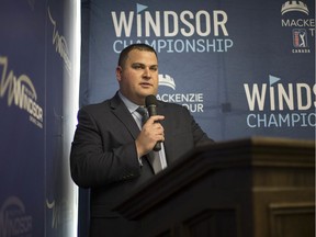 Adam Wagner, Windsor Championship tournament director, speaks during a press conference on Wednesday announcing the 2020 event will be held July 13-20 at Ambassador Golf Course.