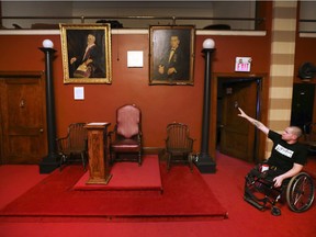 Cameron Adamson, a member of the Windsor Masonic Lodge is shown in the red room on Monday, February 17, 2020.