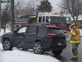 Emergency crews are on scene of a two-vehicle collision, one of which was t-boned, at the intersection of Pillette Avenue and Somme Avenue, Thursday, February 13, 2020.  EMS was on scene treating patients however the extent of injuries is unknown.  Pillette Avenue was closed in both directions for a short time.