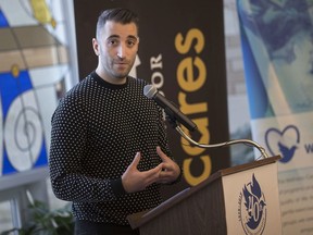 Michael Bennett, a social worker at The Hospice of Windsor and Essex County, speaks during a press conference where an innovative social prescription program was launched by The Hospice, Thursday, February 13, 2020.