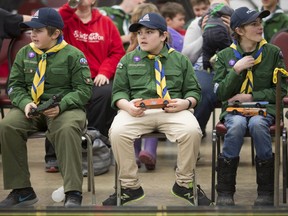 Scouts and Leaders compete in Beaver Buggy racing at the Harrow Fair Grounds, Saturday, February 8, 2020.