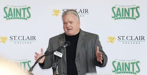 Former AKO Fratmen owner Mike Morencie speaks during a press conference Friday at St. Clair College SportsPlex. The Saints Student Athletic Association bought the Morencie football club.
