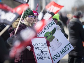 Elementary and secondary teachers and education workers with the public, French and Catholic school boards held a one-day strike across Ontario on Friday, Feb. 21, 2020. Some of the protesters who hit the streets are shown here on Tecumseh Road East in front of Kennedy Collegiate.