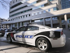 A Windsor Police Service cruiser is seen in front of the downtown headquarters on February 20, 2020.