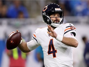 DETROIT, MI - NOVEMBER 22: Quarterback Chase Daniel #4 of the Chicago Bears looks to pass against the Detroit Lions during the first quarter at Ford Field on November 22, 2018 in Detroit, Michigan.