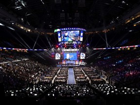 A detailed view of the draft floor during the first round of the 2019 NHL Draft at Rogers Arena on June 21, 2019 in Vancouver, Canada.