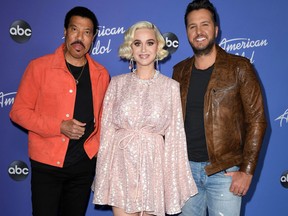 Lionel Richie, Katy Perry and Luke Bryan attend the premiere event for "American Idol" hosted by ABC at Hollywood Roosevelt Hotel on February 12, 2020 in Hollywood, California. (Photo by Jon Kopaloff/Getty Images)