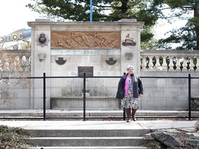 Cathy Masterson, City of Windsor manager of cultural affairs at Boer War monument at Jackson Park.