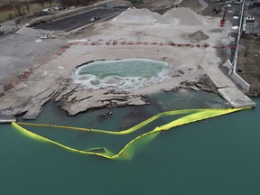 The shoreline area known as the Revere Copper and Brass site in Detroit is seen from the air on January 29, 2020.