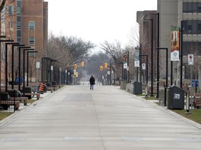 Thanks to coronavirus, all quiet on the University of Windsor pedestrian promenade on March 23, 2020.